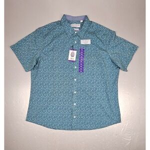 Nick Graham Button Up Shirt Mens 2XL Stretch Modern Fit Green Floral Print‎ SS